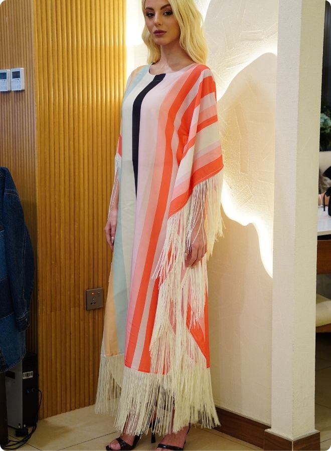 Pastel and Pink Striped Kaftan Set
