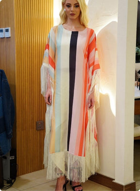 Pastel and Pink Striped Kaftan Set