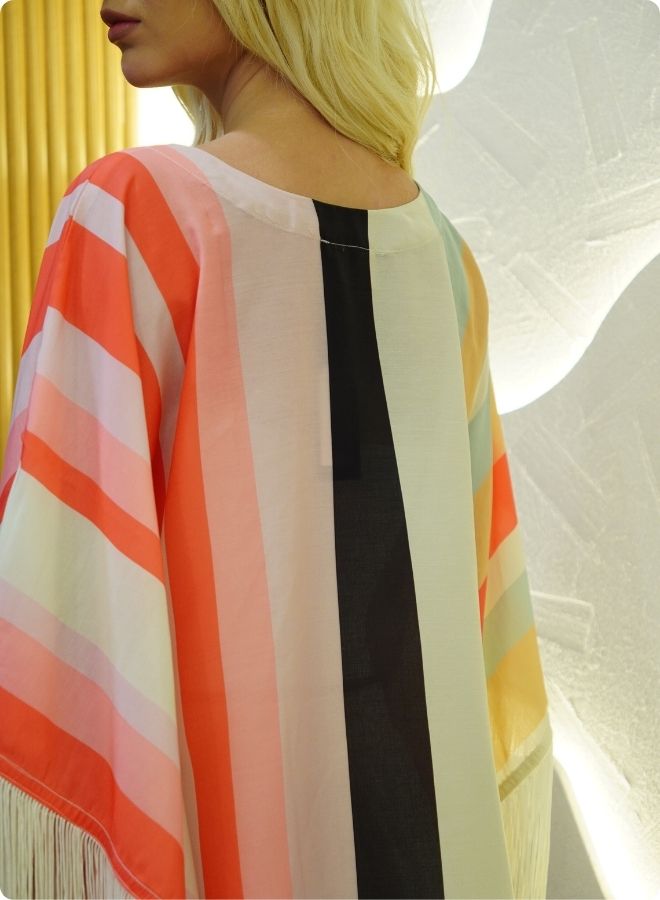 Pastel and Pink Striped Kaftan Set