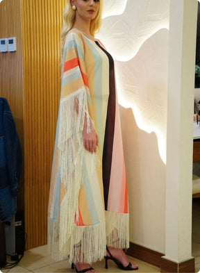 Pastel and Pink Striped Kaftan Set