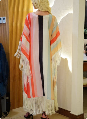 Pastel and Pink Striped Kaftan Set