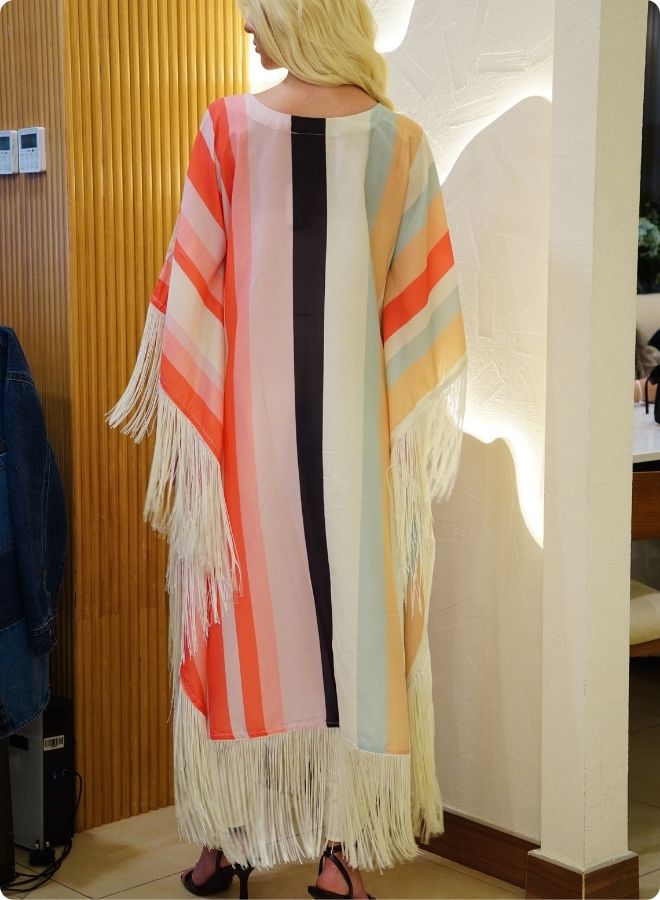 Pastel and Pink Striped Kaftan Set
