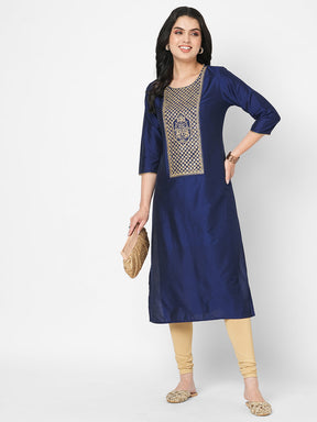 Beautiful Midnight Blue Straight Fit Kurta With Embroidered Long Yoke