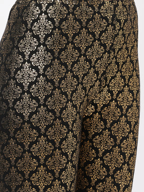 Spell Binding Gold Foil Printed Cotton Lycra Black Legging Handcrafted For You.