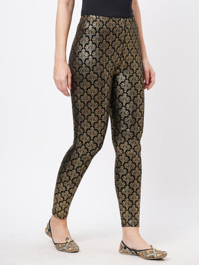  Spell Binding Gold Foil Printed Cotton Lycra Black Legging Handcrafted For You.