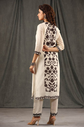 Cream Panel Print Women Suit Set