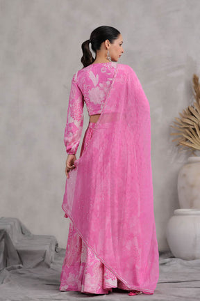 Pink Floral Print Women Lehenga Set
