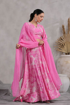 Pink Floral Print Women Lehenga Set