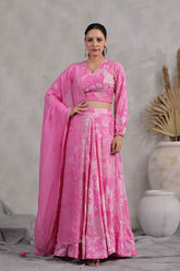 Pink Floral Print Women Lehenga Set