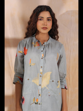 Grey Floral Print Women Kurta Set