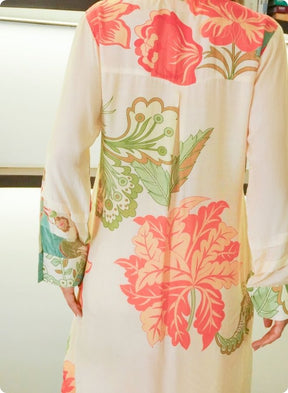 Cream & Green Floral Printed Kurta Set