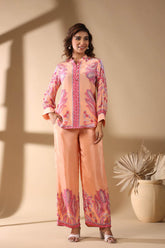 Peach Paisley Print Women Co-Ord Set