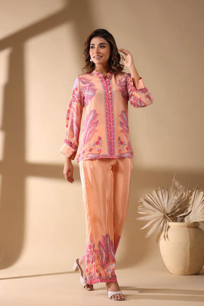 Peach Paisley Print Women Co-Ord Set