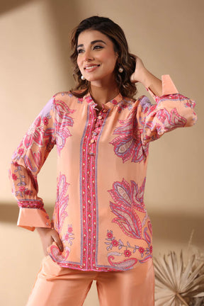Peach Paisley Print Women Co-Ord Set