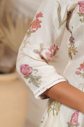 Cream Floral Motif Print Women Kurta Set