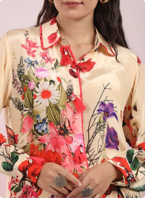 Peach Floral Printed Long Kurta Set