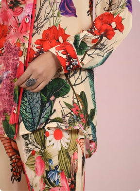 Peach Floral Printed Long Kurta Set