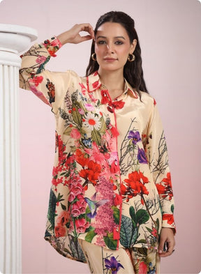 Peach Floral Printed Long Kurta Set