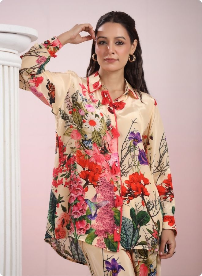 Peach Floral Printed Long Kurta Set