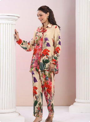 Peach Floral Printed Long Kurta Set