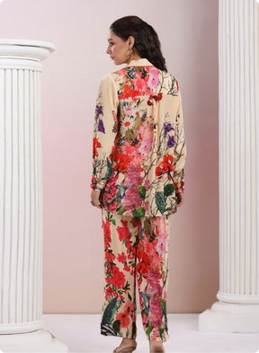 Peach Floral Printed Long Kurta Set