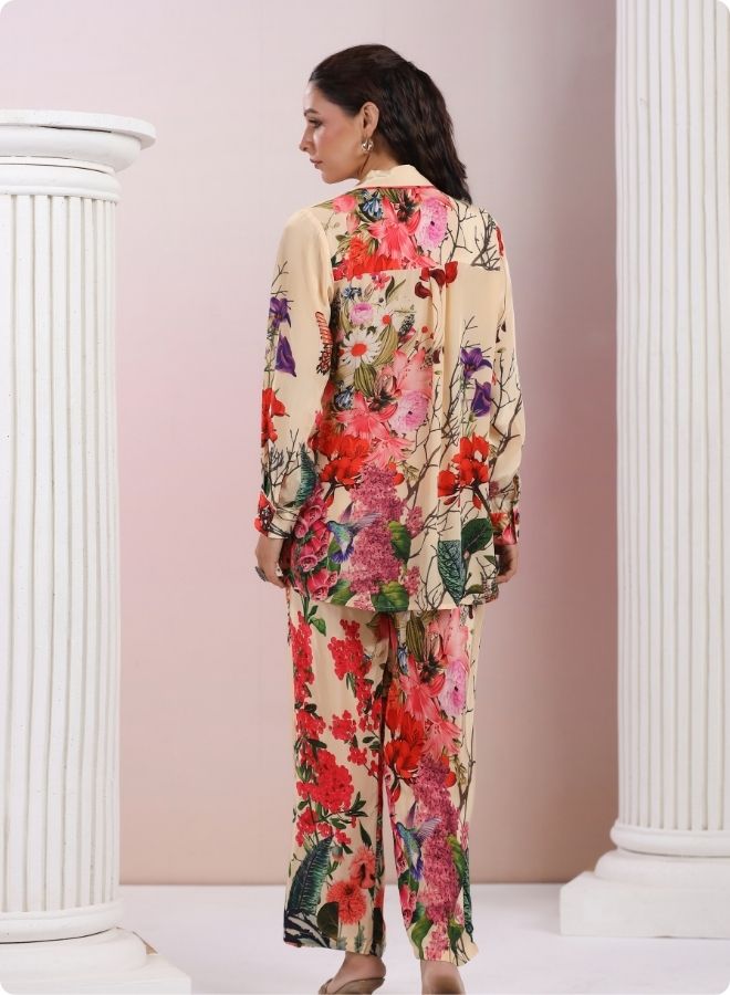 Peach Floral Printed Long Kurta Set