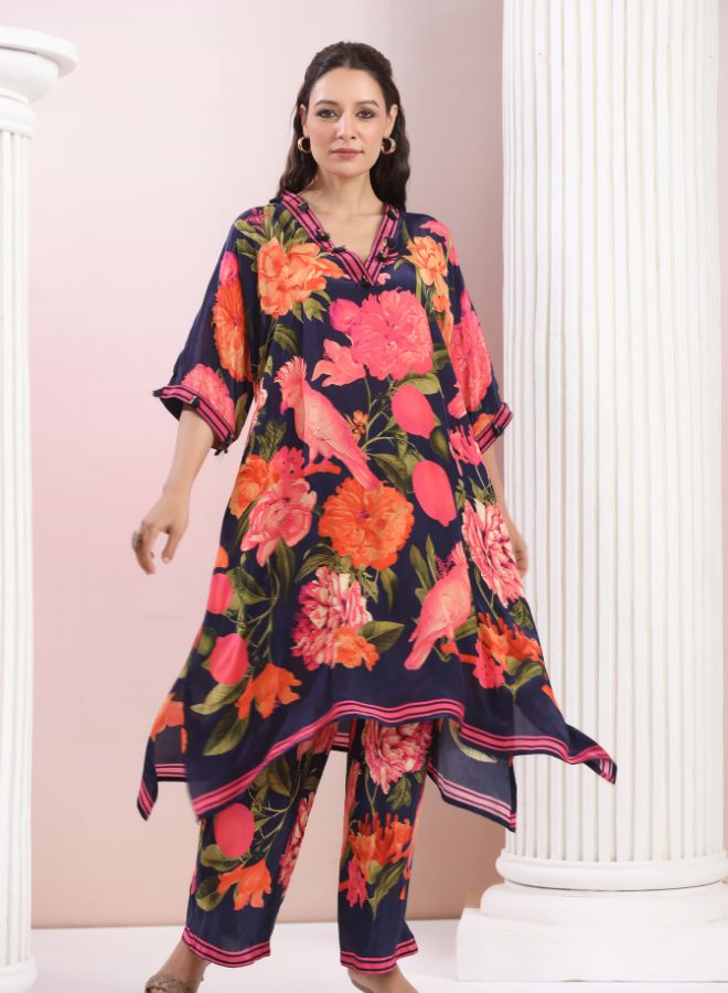 Navy Blue Floral Printed Co-Ord Set