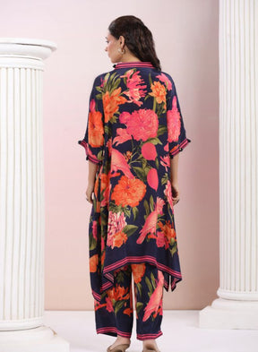 Navy Blue Floral Printed Co-Ord Set