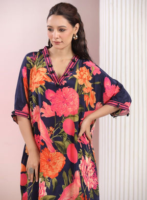Navy Blue Floral Printed Co-Ord Set