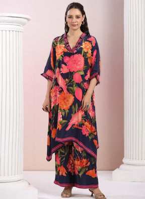 Navy Blue Floral Printed Co-Ord Set