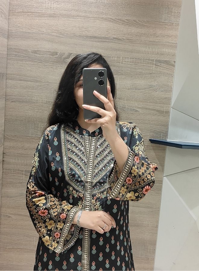 Black Gold Ethnic Print Suit Set