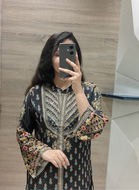 Black Gold Ethnic Print Suit Set