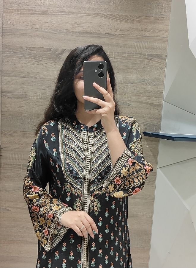 Black Gold Ethnic Print Suit Set