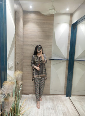 Boho Black Printed Cotton Suit