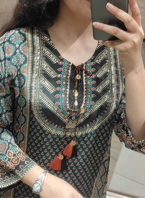 Boho Black Printed Cotton Suit