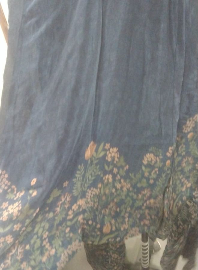 Blue Embroidered Crop Top with Floral Shrug Set