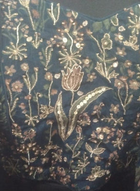 Blue Embroidered Crop Top with Floral Shrug Set