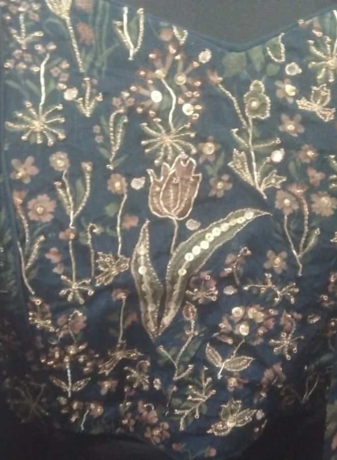 Blue Embroidered Crop Top with Floral Shrug Set