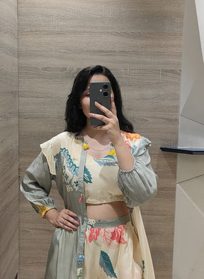 Grey & Cream Floral Co-Ord Set for Women