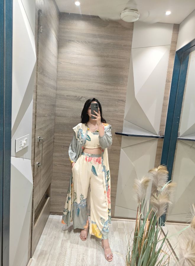 Grey & Cream Floral Co-Ord Set for Women