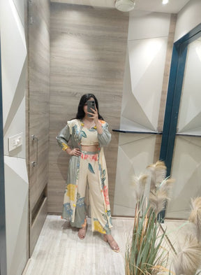 Grey & Cream Floral Co-Ord Set for Women