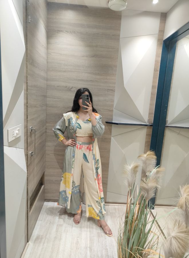 Grey & Cream Floral Co-Ord Set for Women