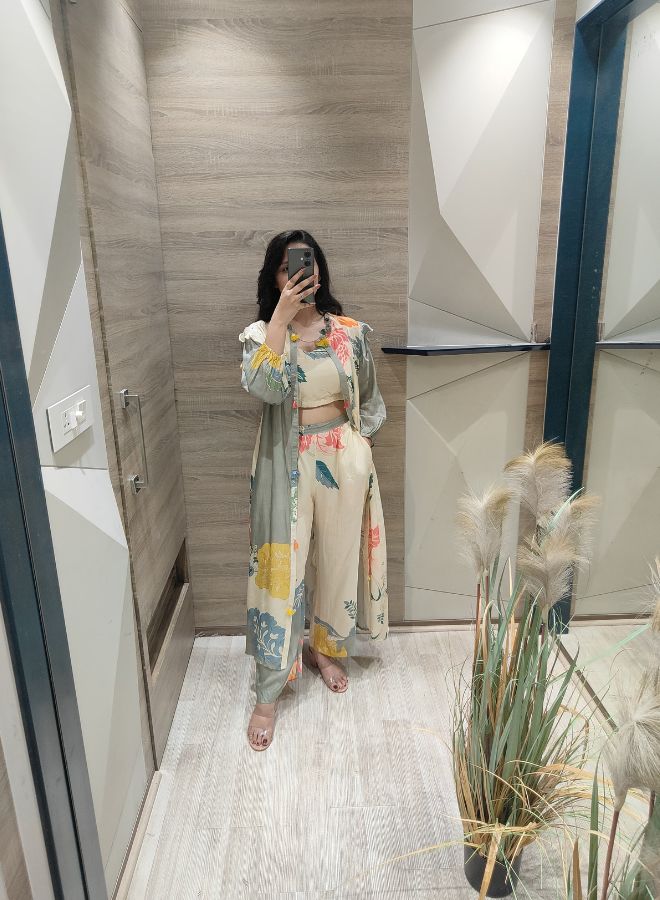 Grey & Cream Floral Co-Ord Set for Women
