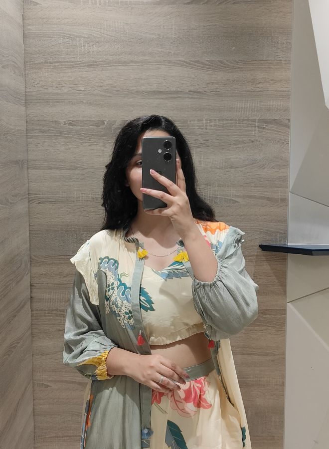 Grey & Cream Floral Co-Ord Set for Women