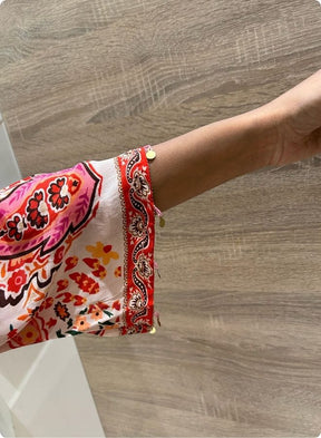 Elegant Printed Kurta Set in Cream & Coral