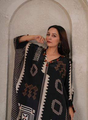 Black Geometric Print Kaftan Co-ord Set