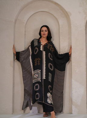 Black Geometric Print Kaftan Co-ord Set