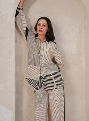 Chic Beige and Black Striped Coord Set