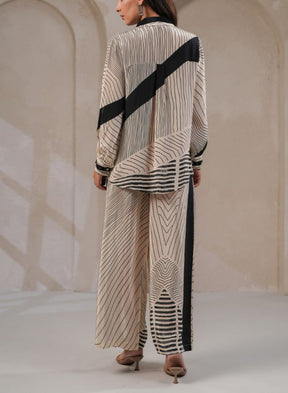 Chic Beige and Black Striped Coord Set