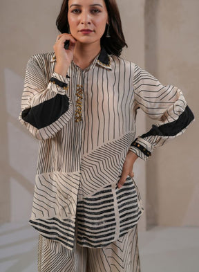 Chic Beige and Black Striped Coord Set